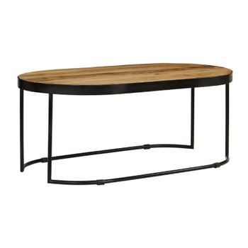 Mesa De Centro Ovalada Madera Maciza De Mango Y Acero 110 Cm Marrón