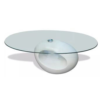 Mesa De Centro Superficie Ovalada De Vidrio Blanco Brillante