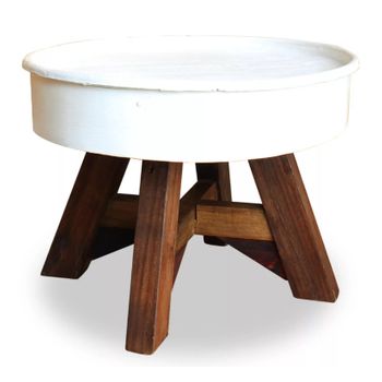 Mesa De Centro De Madera Maciza Reciclada 60x45 Cm Blanco