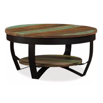 Mesa De Centro De Madera Maciza Reciclada 65x32 Cm Multicolor