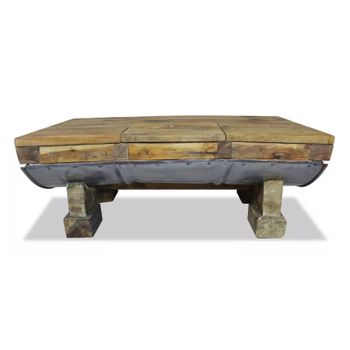 Mesa De Centro De Madera Maciza Reciclada 90x50x35 Cm Marrón