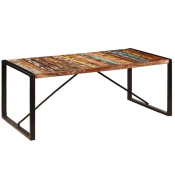 Mesa De Comedor De Madera Maciza Reciclada 220x100x75 Cm Multicolor