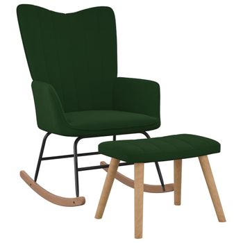 Silla Mecedora Con Reposapiés Terciopelo Verde Oscuro