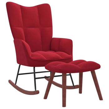 Silla Mecedora Con Reposapiés Terciopelo Rojo Tinto