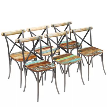 Sillas De Comedor 6 Unidades Madera Maciza Reciclada Multicolor