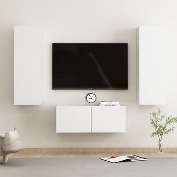 Juego De Mueble Para Tv De 3 Piezas Aglomerado Blanco