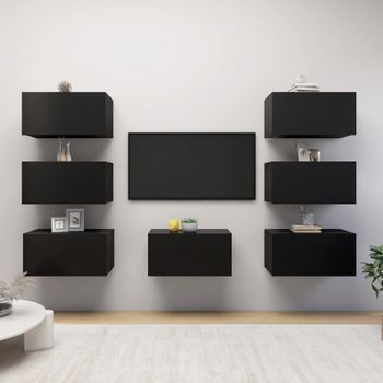 Muebles Para Tv 7 Unidades Aglomerado Negro 30,5x30x60 Cm