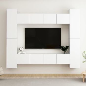 Juego De Mueble Para Tv De 8 Piezas Aglomerado Blanco