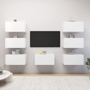 Muebles De Salón 7 Uds Madera Ingeniería Blanco 30,5x30x60 Cm