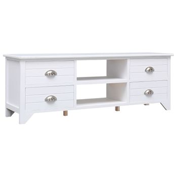 Mueble Para Tv Madera Maciza De Paulownia Blanco 108x30x40 Cm