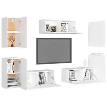 Set De Muebles De Salón Tv 7 Piezas Madera De Ingeniería Blanco