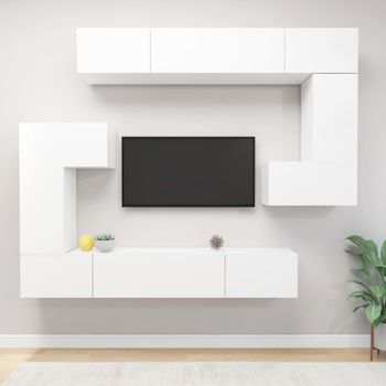 Set De Muebles Para Tv 8 Piezas Madera Contrachapada Blanco