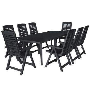 Conjunto De Comedor De Jardín 9 Piezas Plástico Gris Antracita