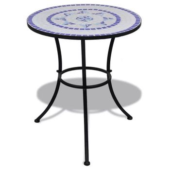 Mesa De Bistro Terraza Mosaico Azul Y Blanco 60 Cm