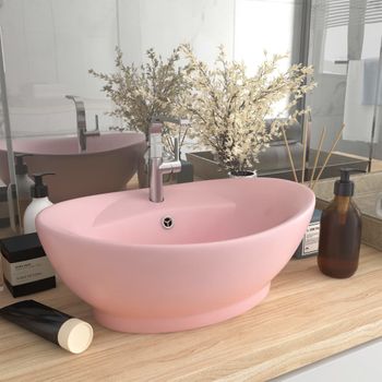 Lavabo Lujoso Con Rebosadero Cerámica Rosa Mate 58,5x39 Cm