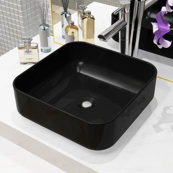 Lavabo Cuadrado De Cerámica Negro 38x38x13,5 Cm