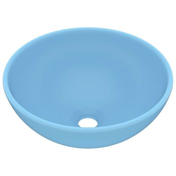 Lavabo De Lujo Redondo Cerámica Azul Claro Mate 32,5x14 Cm