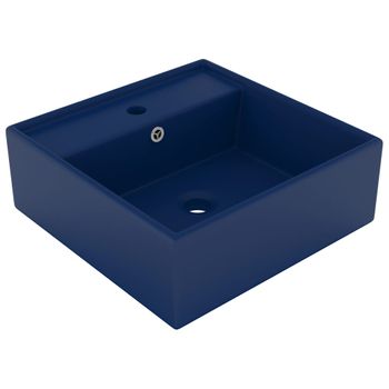 Lavabo Cuadrado Rebosadero Cerámica Azul Oscuro Mate 41x41cm