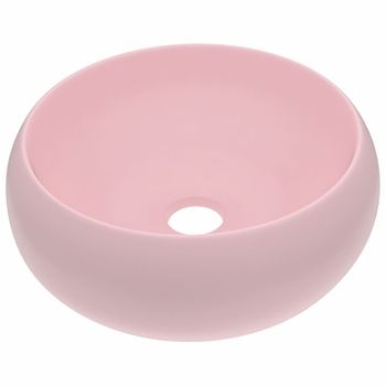 Lavabo De Lujo Redondo Cerámica Rosa Mate 40x15 Cm