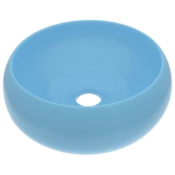 Lavabo De Lujo Redondo Cerámica Azul Claro Mate 40x15 Cm