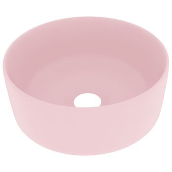 Lavabo De Lujo Redondo Cerámica Rosa Mate 40x15 Cm