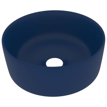 Lavabo De Lujo Redondo Cerámica Azul Oscuro Mate 40x15 Cm