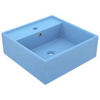 Lavabo Cuadrado Rebosadero Cerámica Azul Claro Mate 41x41 Cm