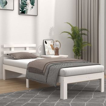 Estructura De Cama Individual Madera Maciza Blanca 90x190 Cm