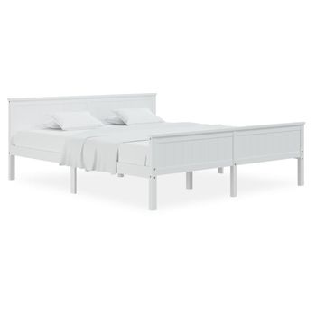 Estructura De Cama Madera Maciza De Pino 200x200 Cm Blanco