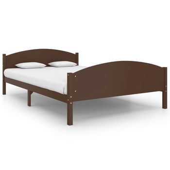 Estructura De Cama Madera Maciza Pino Marrón Oscuro 140x200 Cm