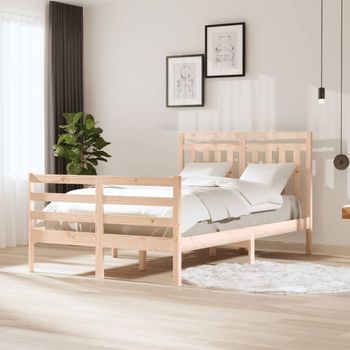 Estructura De Cama Madera Maciza 4ft Pequeña Doble 120x190 Cm