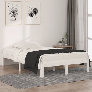 Estructura De Cama Madera Maciza Pequeña Doble Blanca 120x190cm