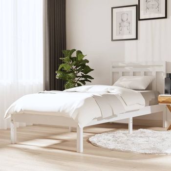 Estructura De Cama Individual Madera Maciza Blanco 90x190 Cm