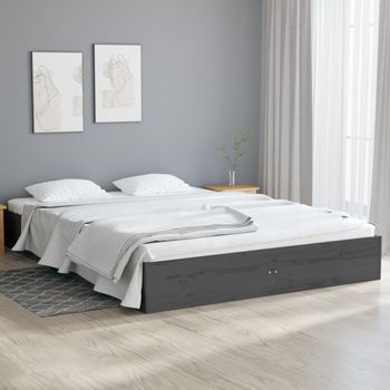 Estructura De Cama Doble Madera Maciza Gris 135x190 Cm