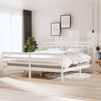 Estructura De Cama Madera Maciza Blanca 200x200 Cm