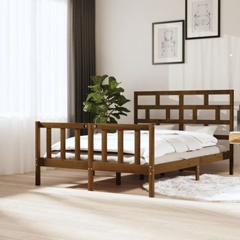 Estructura De Cama Madera Maciza Pino Marrón Miel 150x200 Cm