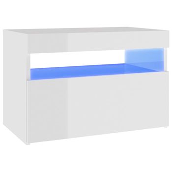 Mesita De Noche Con Led Contrachapada Blanco Brillo 60x35x40 Cm