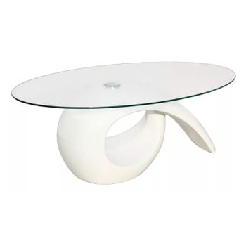 Mesa De Centro Superficie Ovalada De Vidrio Blanco Brillante