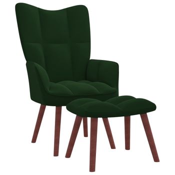 Sillón De Relax Con Taburete Terciopelo Verde Oscuro