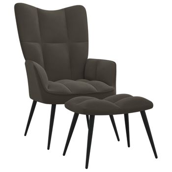 Silla De Relajación Con Taburete Terciopelo Gris Oscuro