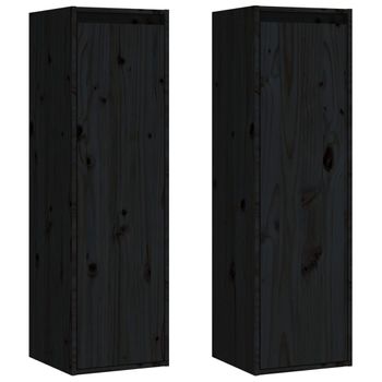 Armarios De Pared 2 Uds Madera Maciza Pino Negro 30x30x100 Cm