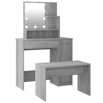 Juego De Tocador Con Led Madera Contrachapada Gris Sonoma