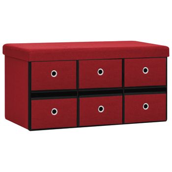 Banco Almacenaje Plegable Lino Sintético Rojo Tinto 76x38x38 Cm