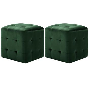 Puf 2 Unidades Terciopelo Verde 30x30x30 Cm