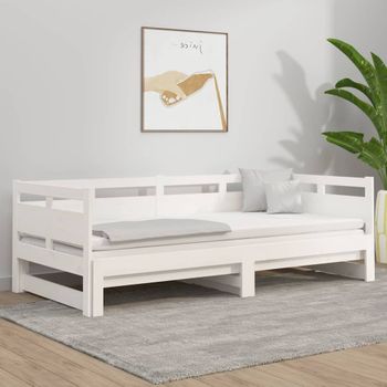 Sofá Cama Extraíble Madera Maciza De Pino Blanco 2x(90x190) Cm