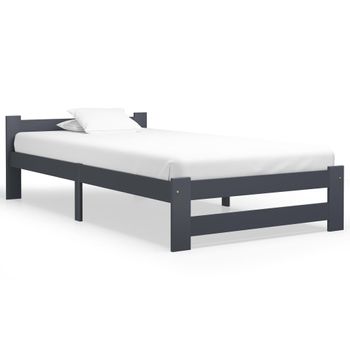 Estructura De Cama Madera Maciza De Pino Gris Oscuro 90x200 Cm