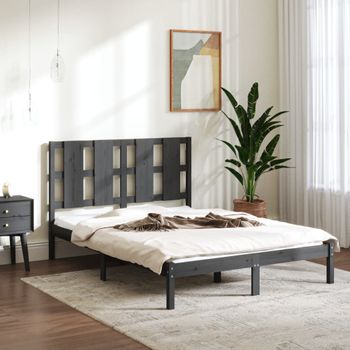 Estructura De Cama Madera Maciza De Pino Gris 120x200 Cm