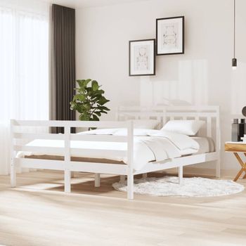 Estructura De Cama Doble De Madera Maciza Blanco 135x190 Cm