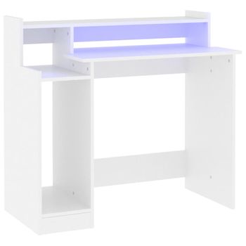 Escritorio Con Luz Led Madera Contrachapada Blanco 97x45x90 Cm