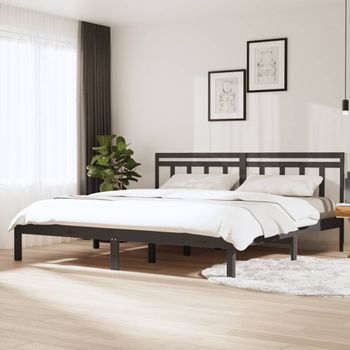 Estructura De Cama De Madera Maciza De Pino Gris 160x200 Cm